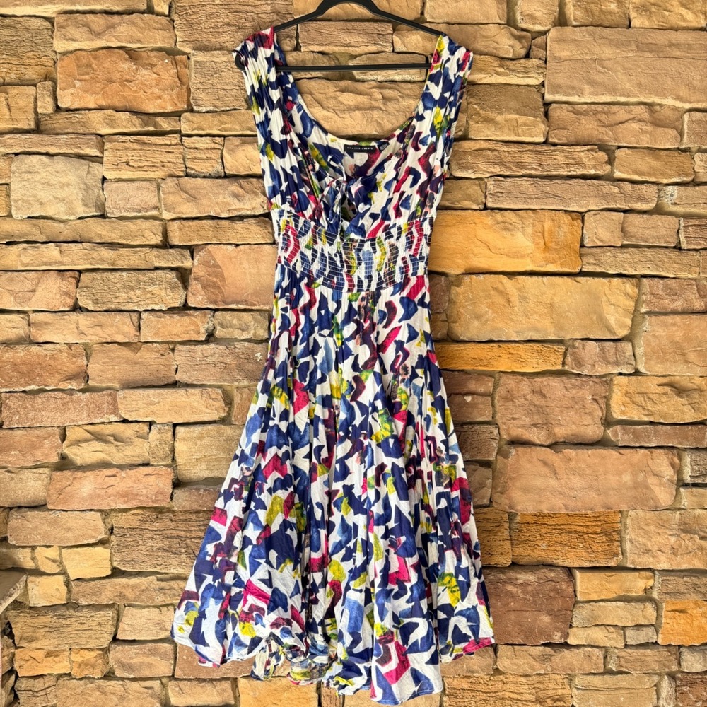 FULL FLOWY Womens Small Smocked Waist Handkerchief Hem Dress Vacation Artsy